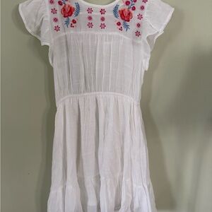Mine White Dress with Colorful Floral Embroidery